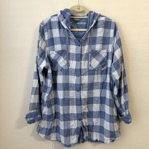 Natural Reflections Shirt Womens Size 1X Hoodie Plaid Blue